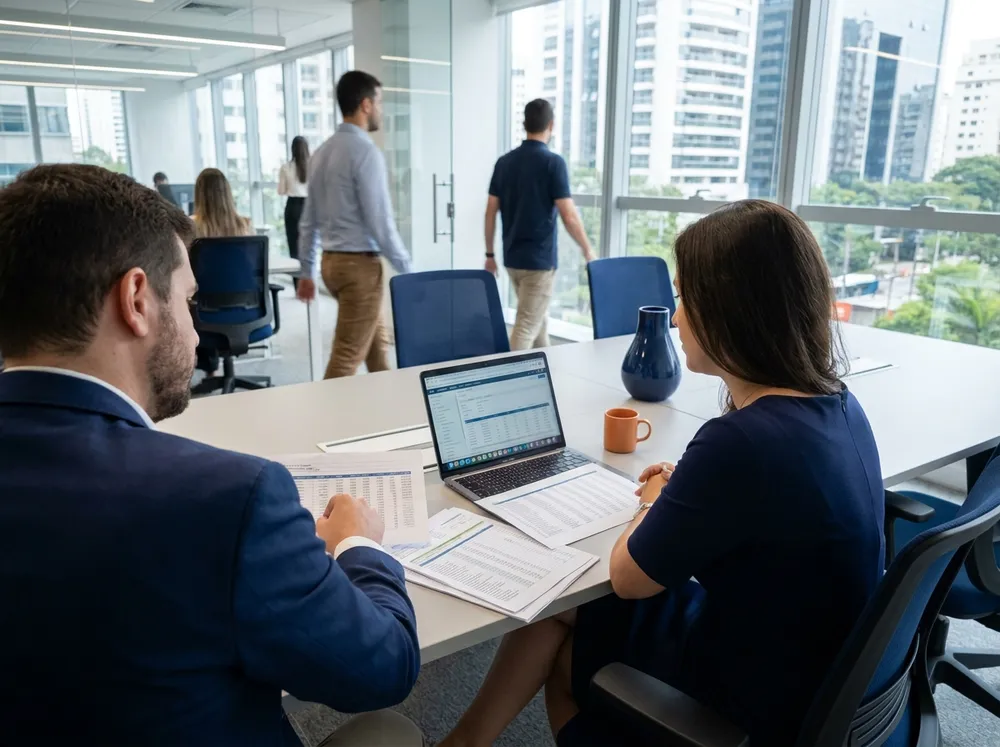 Atendimento a um cliente na sala de reunião da Balan-Set Contabilidade